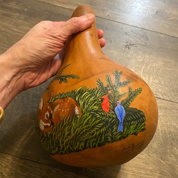Hand Painted Gourd W/ Deer Scene - Picture 8 of 9